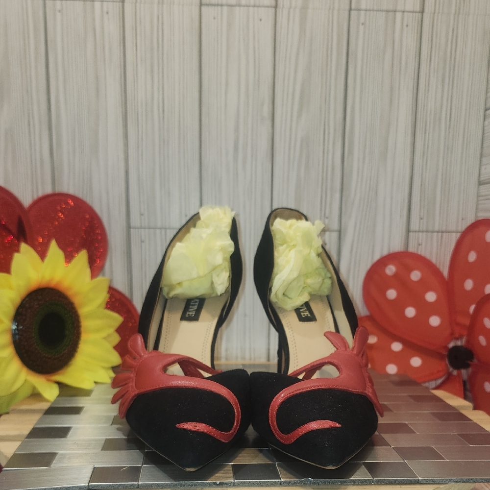 Benative Black and‎ Red Women's Genuine Leather Swan  Heels